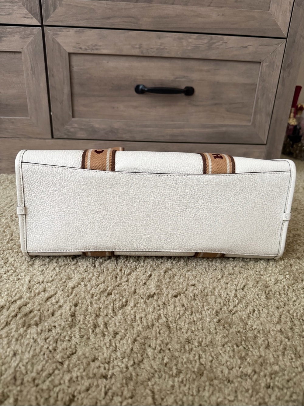 Coach White Pebbled Leather Tote with Brown Logo Webbing Straps - Picture 3 of 7